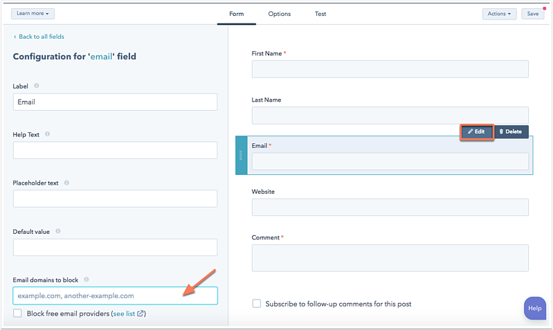 Email domains to block Email domains to block