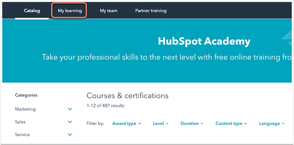 hubspot-academy-my-learning-tab